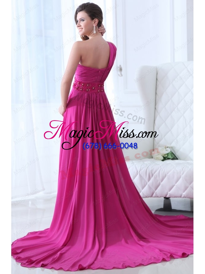 wholesale empire fuchsia beading ruching one shoulder prom dress