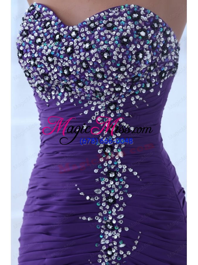 wholesale mermaid eggplant purple sweetheart high slit beading chiffon prom dress