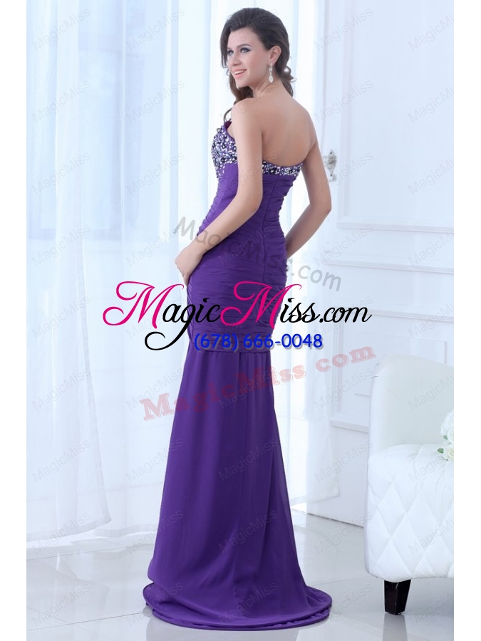 wholesale mermaid eggplant purple sweetheart high slit beading chiffon prom dress