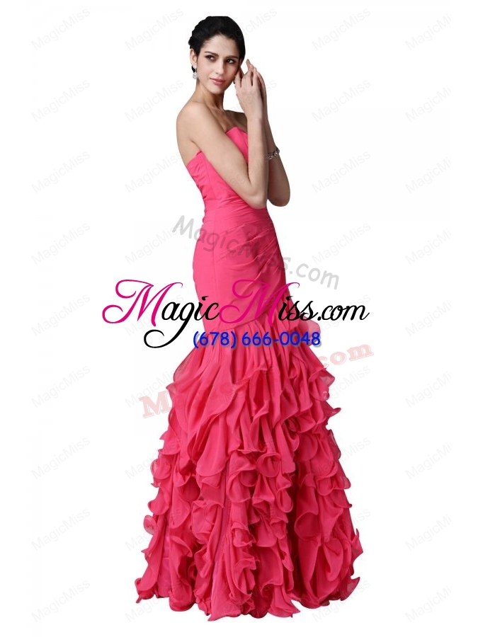 wholesale mermaid sweetheart beading and ruffles coral red prom dress