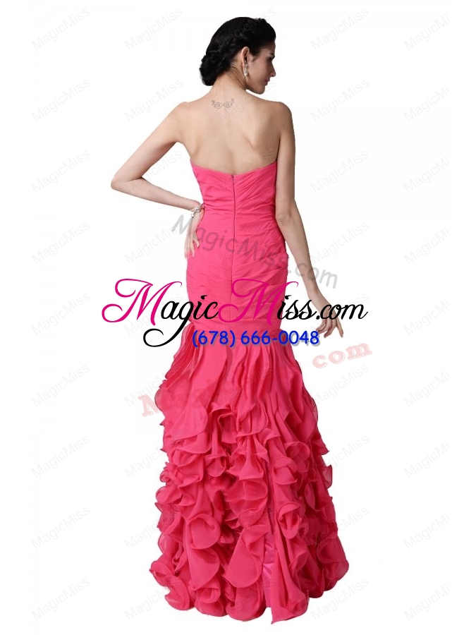 wholesale mermaid sweetheart beading and ruffles coral red prom dress