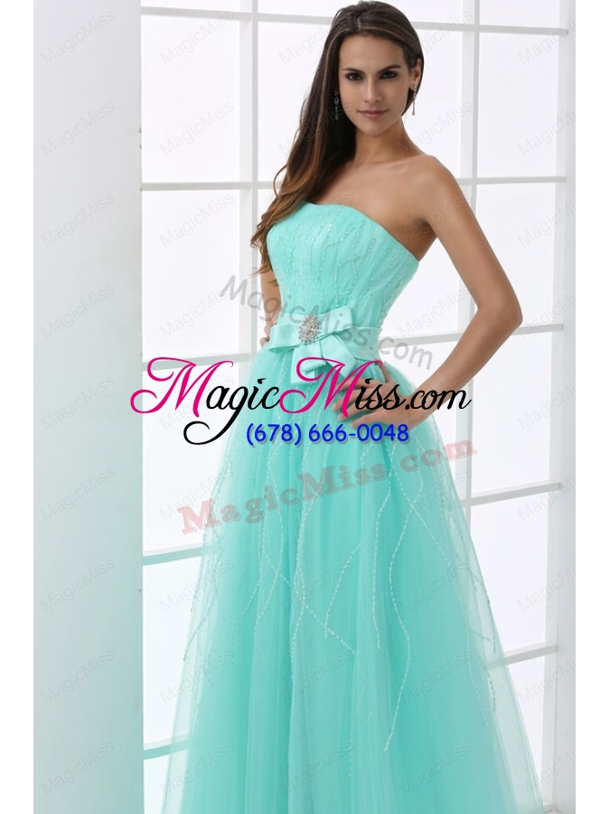 wholesale a line baby blue strapless sash beading tulle prom dress