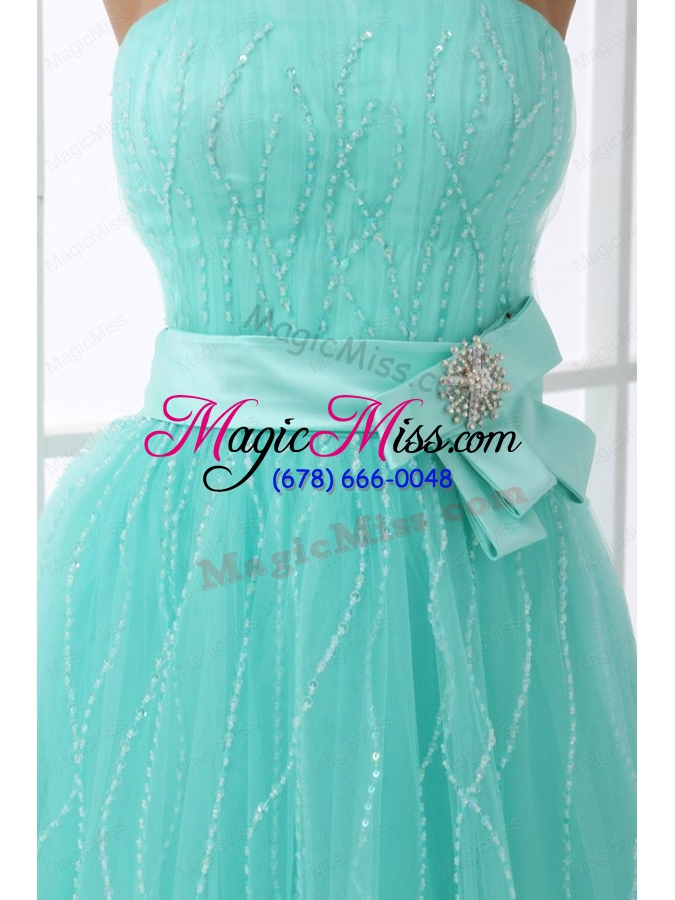 wholesale a line baby blue strapless sash beading tulle prom dress