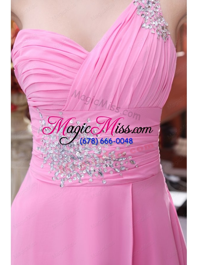 wholesale empire rose pink one shoulder beading and ruching chiffon prom dress