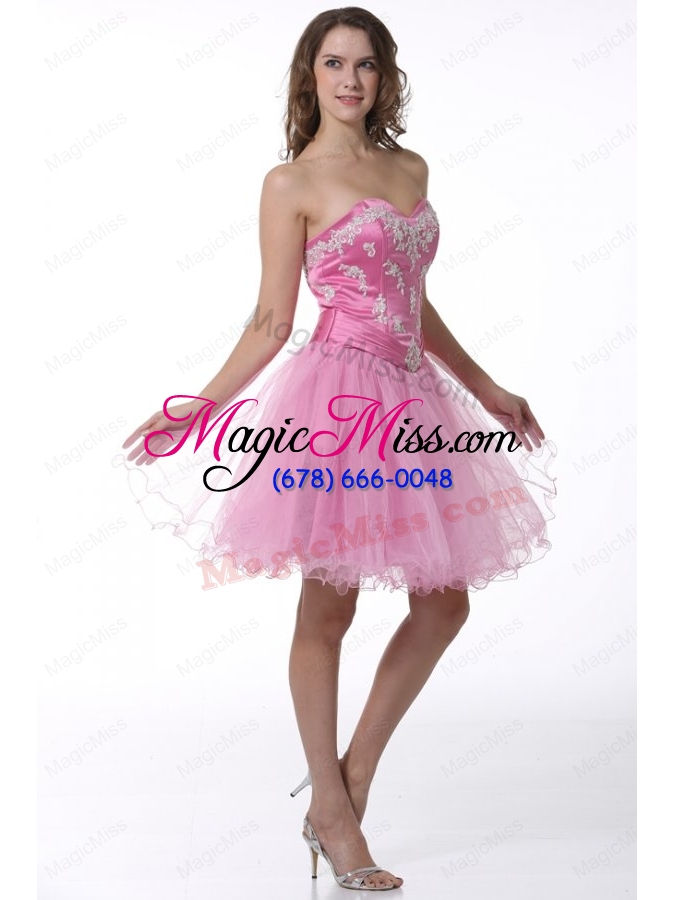 wholesale princess baby pink sweetheart appliques knee length prom cocktail dress