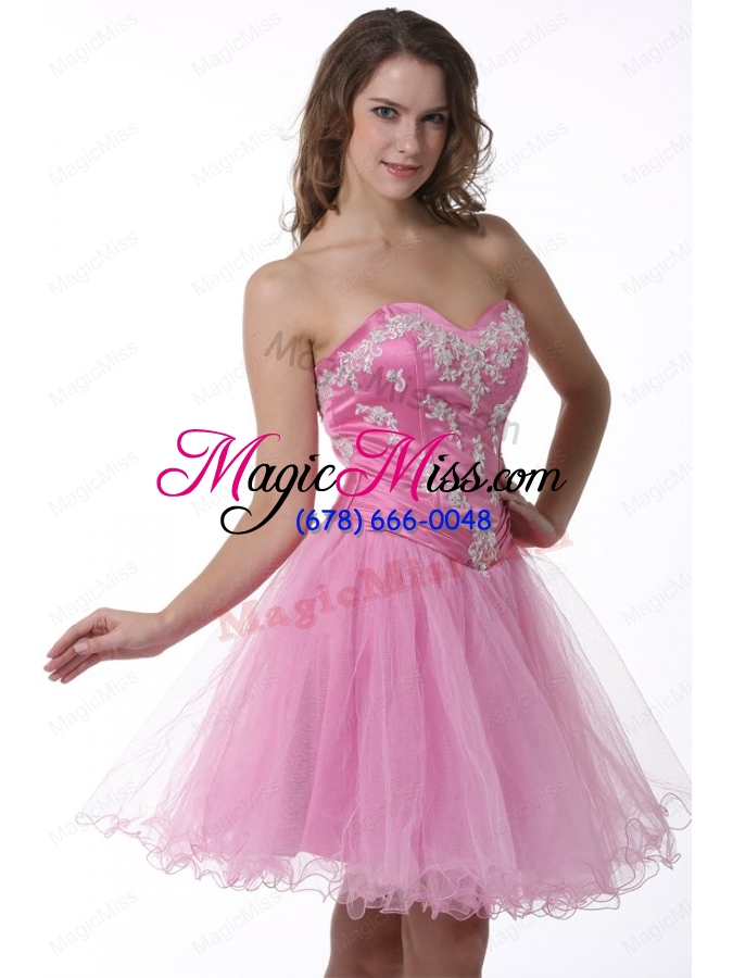 wholesale princess baby pink sweetheart appliques knee length prom cocktail dress