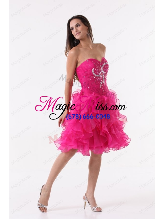 wholesale princess hot pink ruffles beading ruching knee length prom cocktail dress