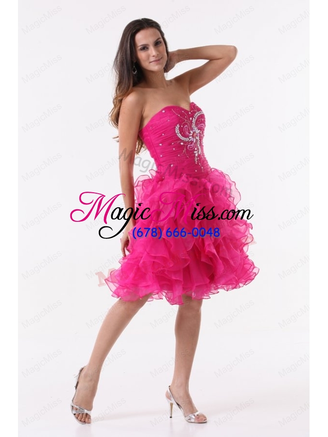 wholesale princess hot pink ruffles beading ruching knee length prom cocktail dress