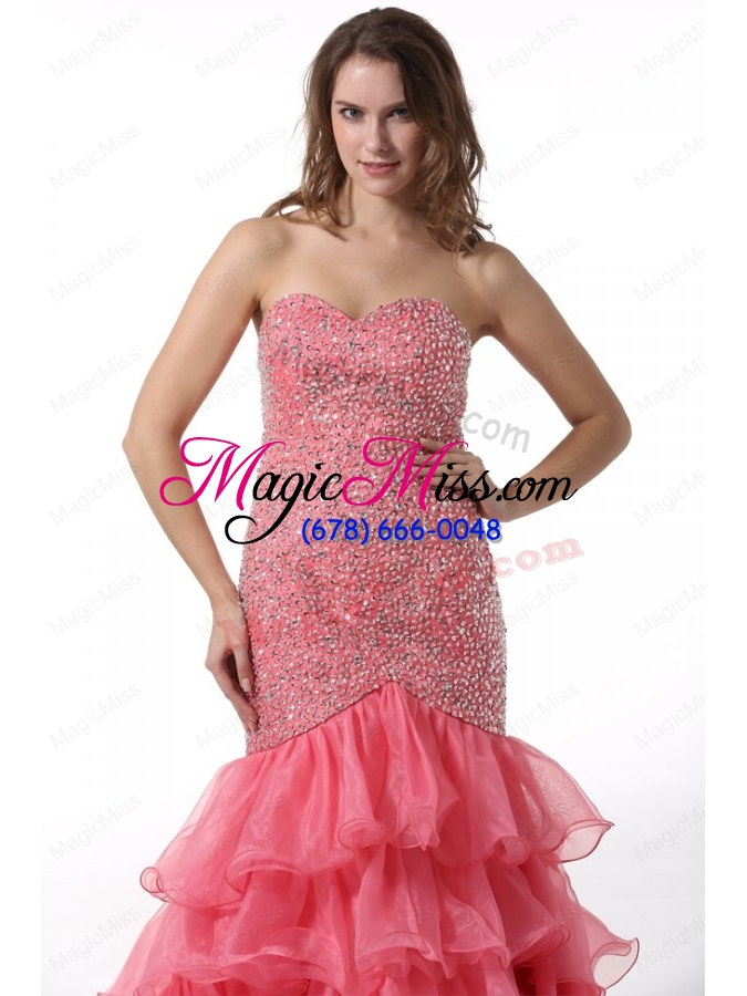 wholesale court train mermaid sweetheart prom dress with beading and layers