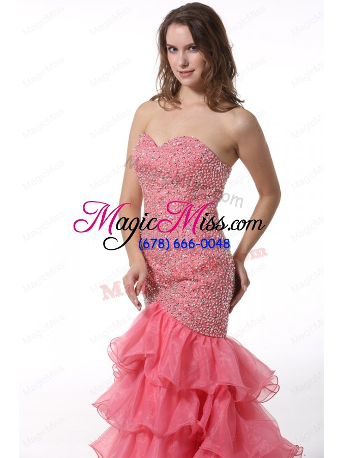 wholesale court train mermaid sweetheart prom dress with beading and layers