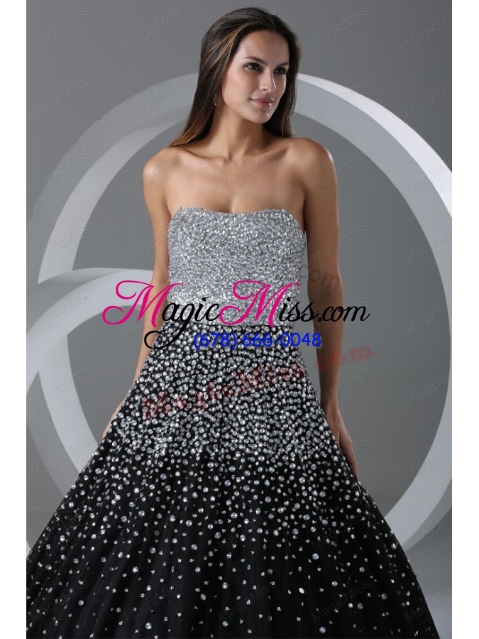 wholesale black ball gown strapless prom dress with beading and sequins