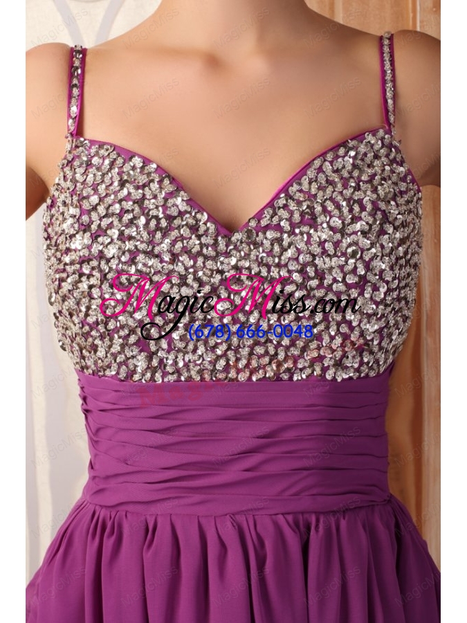 wholesale fuchsia short mini length spaghetti straps prom dress with beading