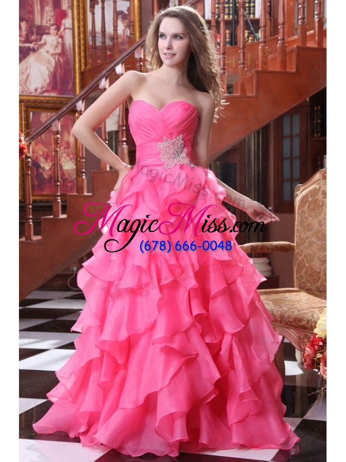 wholesale hot pink a line sweetheart prom dress with beading and ruffles