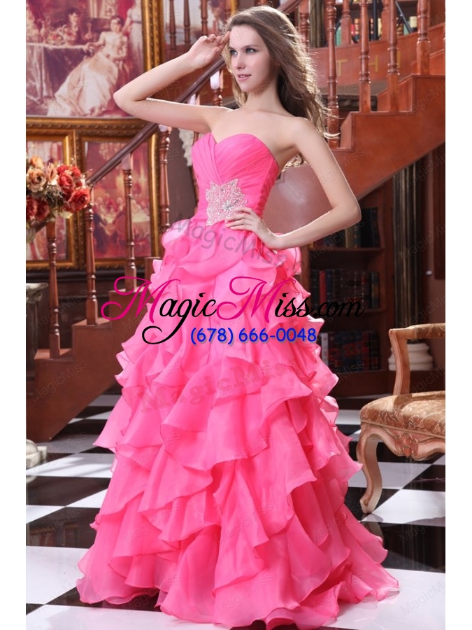 wholesale hot pink a line sweetheart prom dress with beading and ruffles