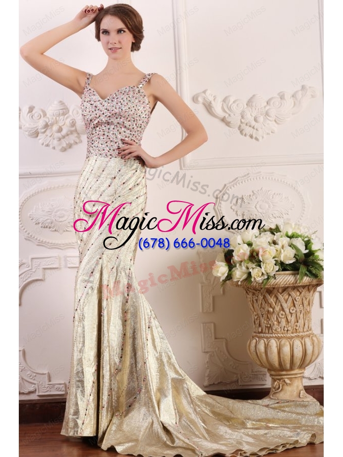 wholesale court train column straps prom dress with high slit and beading