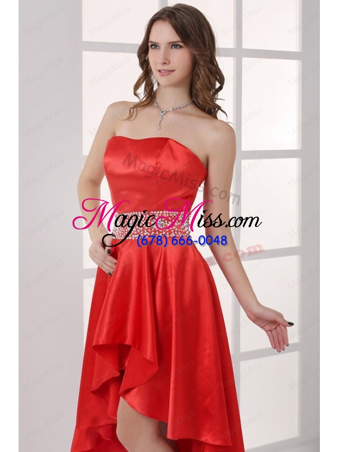 wholesale sweetheart high low red empire beaded decorate waist prom dress