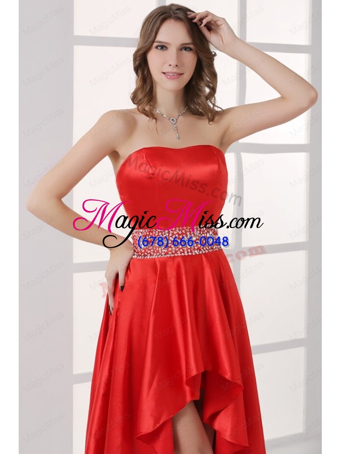 wholesale sweetheart high low red empire beaded decorate waist prom dress