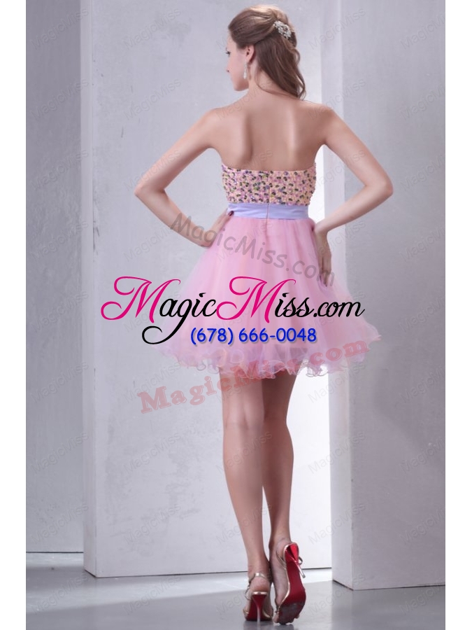 wholesale beaded decorate brust sweetheart mini length baby pink prom dress