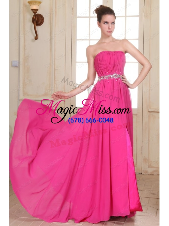 wholesale beaded decorate waist strapless chiffon empire prom dress with silt