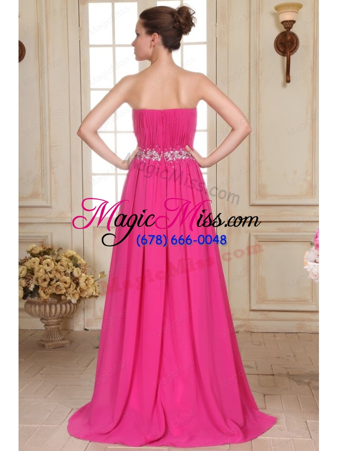 wholesale beaded decorate waist strapless chiffon empire prom dress with silt