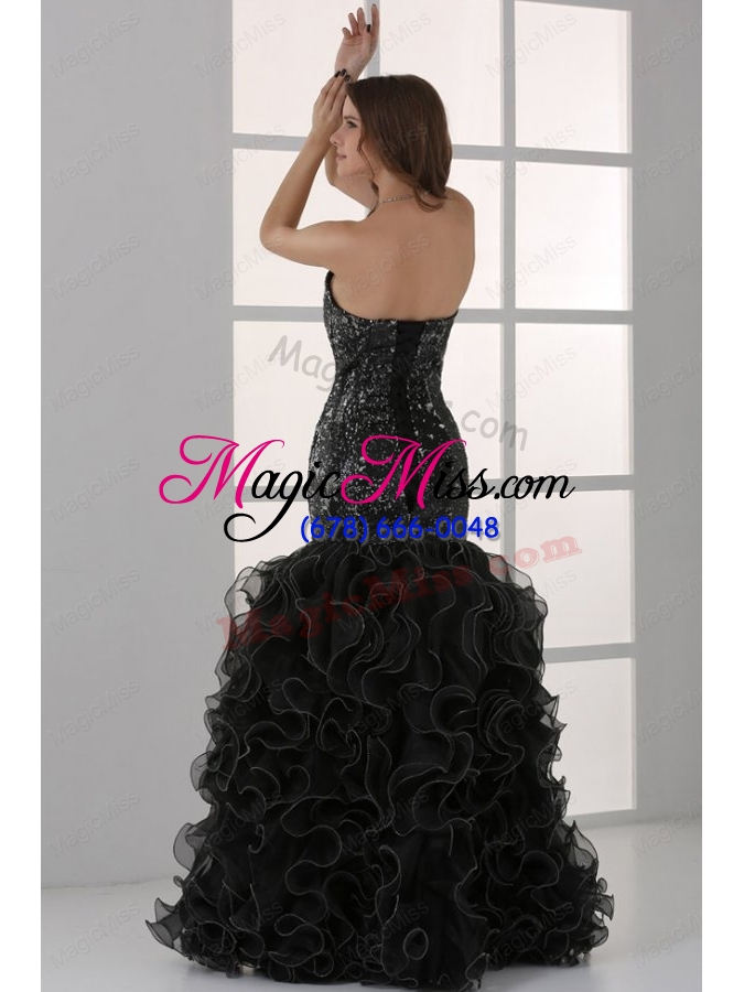 wholesale sweetheart black mermaid sequins ruffles prom dress with beading