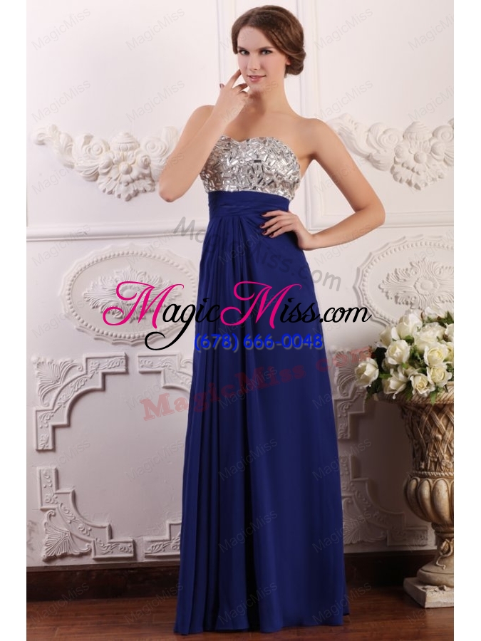 wholesale blue sweetheart empire chiffon beaded decorate brust prom dress