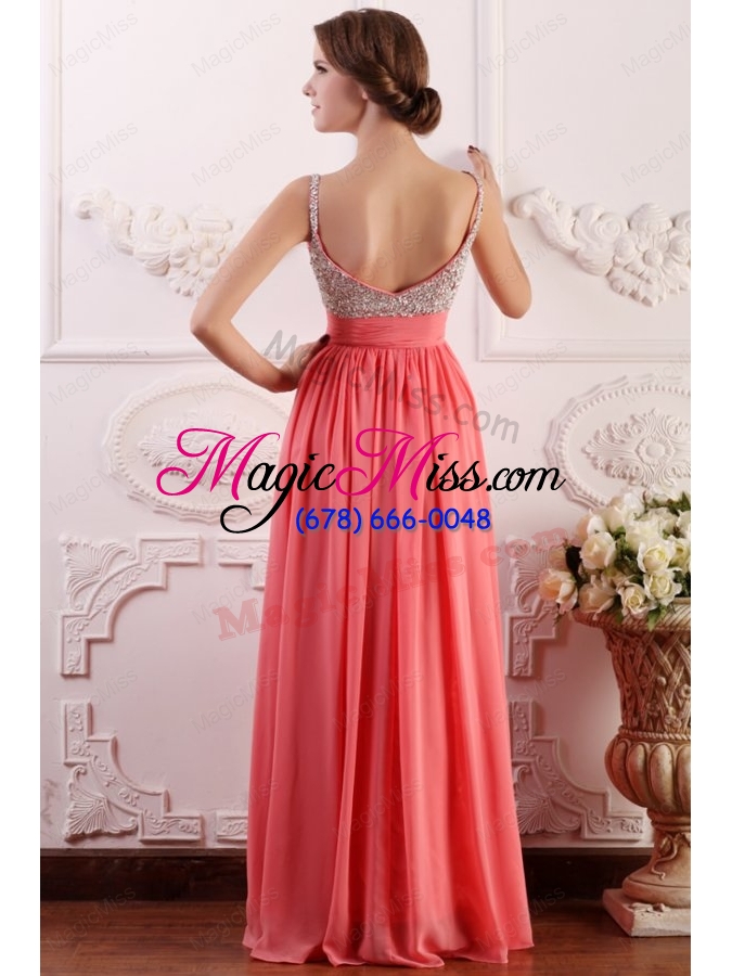 wholesale beaded decorate brust straps empire chiffon watermelon prom dress
