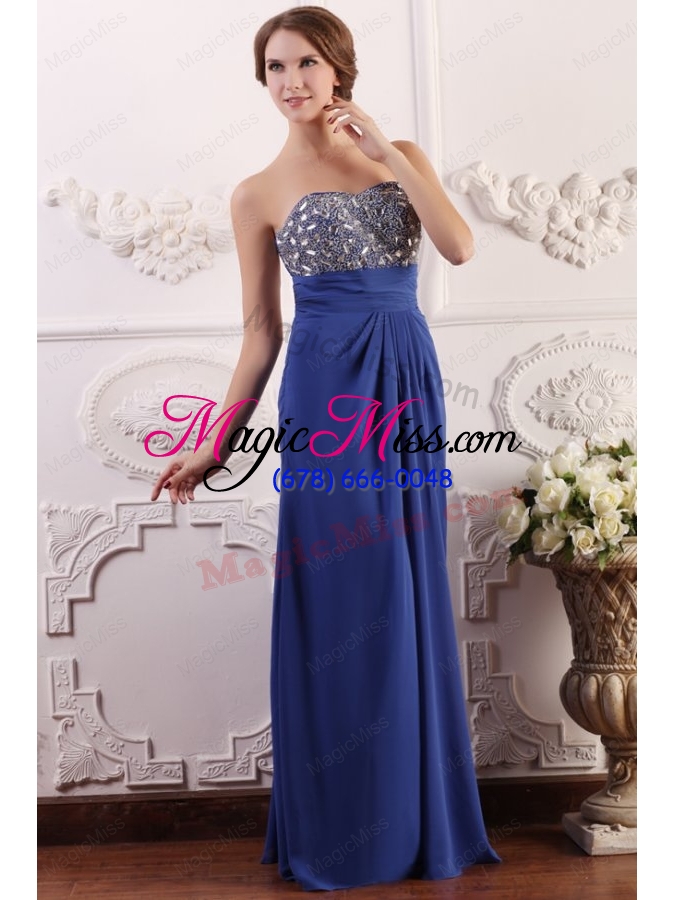 wholesale sweetheart chiffon beading and rhinestone empire prom dress in blue