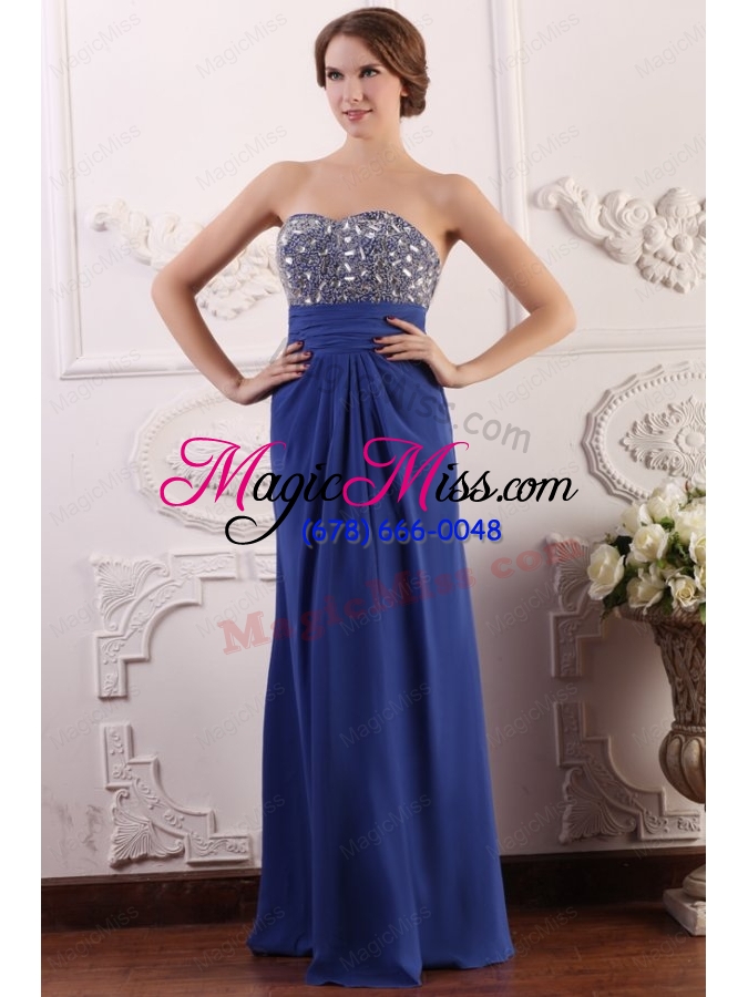 wholesale sweetheart chiffon beading and rhinestone empire prom dress in blue
