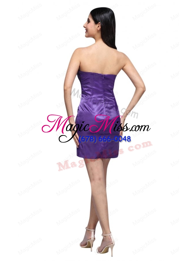 wholesale sweetheart mini length beaded decorate brust column purple prom dress