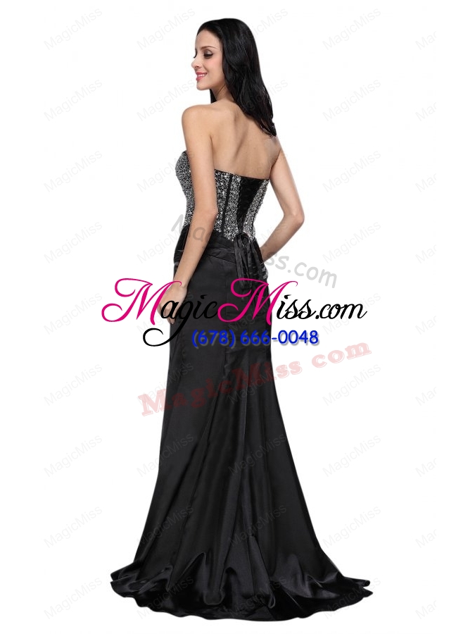 wholesale column black sweetheart beading chiffon brush train prom dress