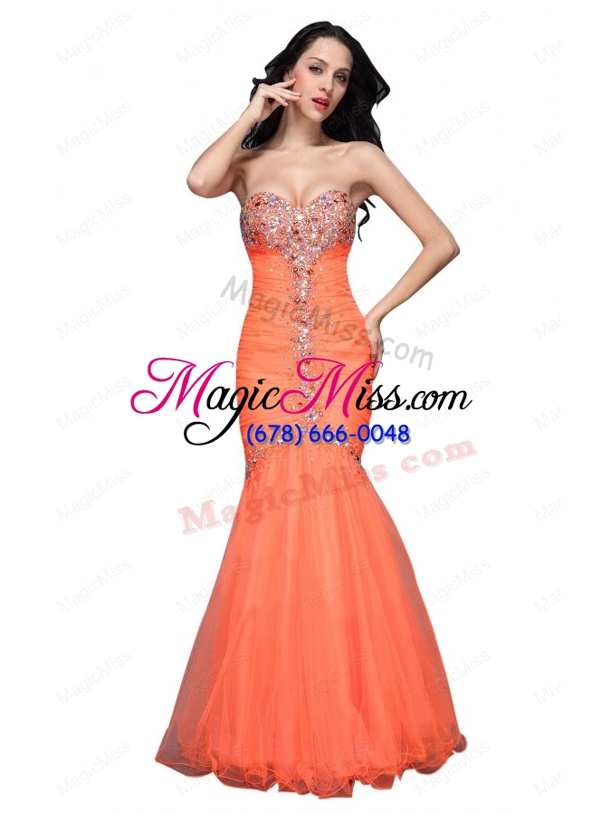 wholesale mermaid sweetheart orange beading ruching organza prom dress