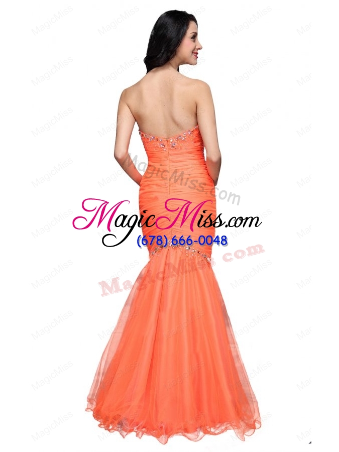 wholesale mermaid sweetheart orange beading ruching organza prom dress