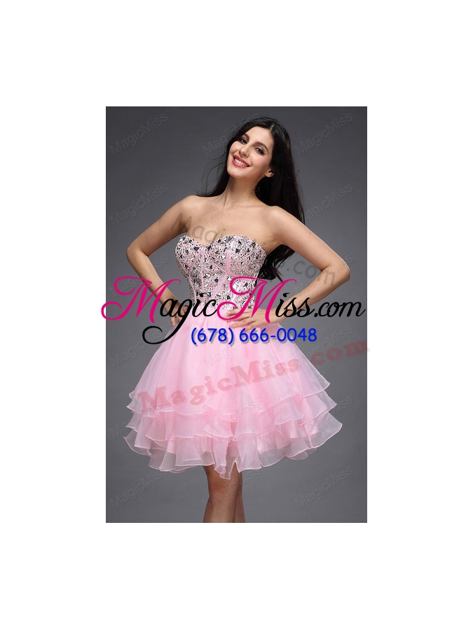 wholesale princess baby pink sweetheart beading organza knee length prom dress