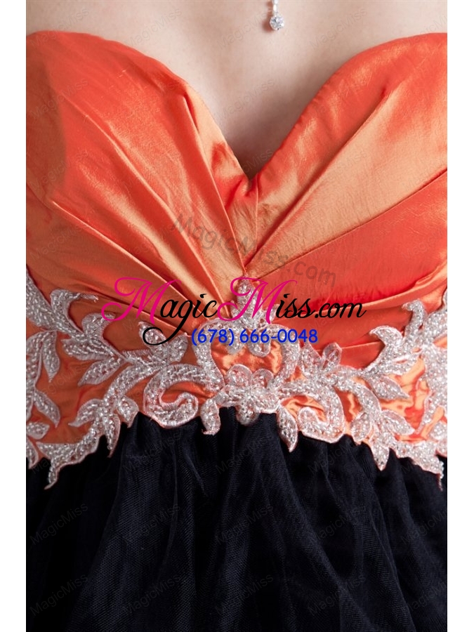 wholesale cute sweetheart orange mini length tulle appliques prom dress