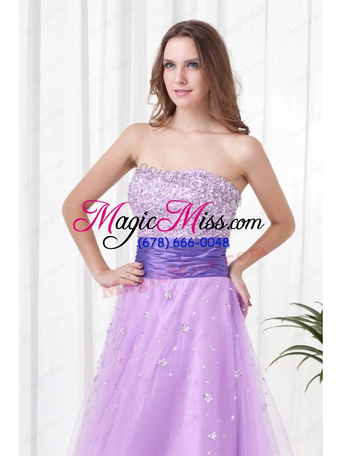 wholesale lovely a line strapless tulle lilac beading prom dress with lace up