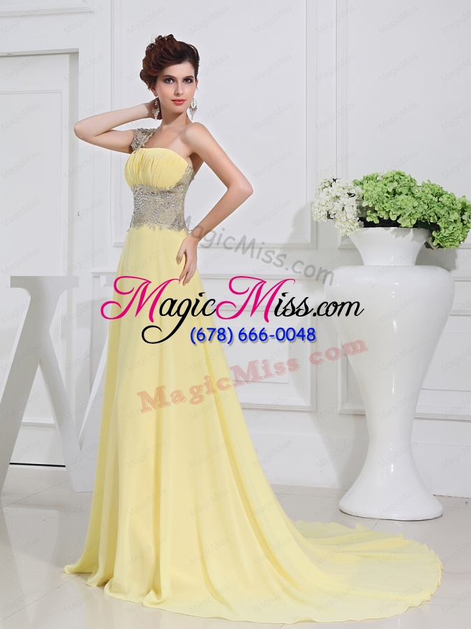 wholesale 2015 the most popular empire one shoulder prom dresses with court train