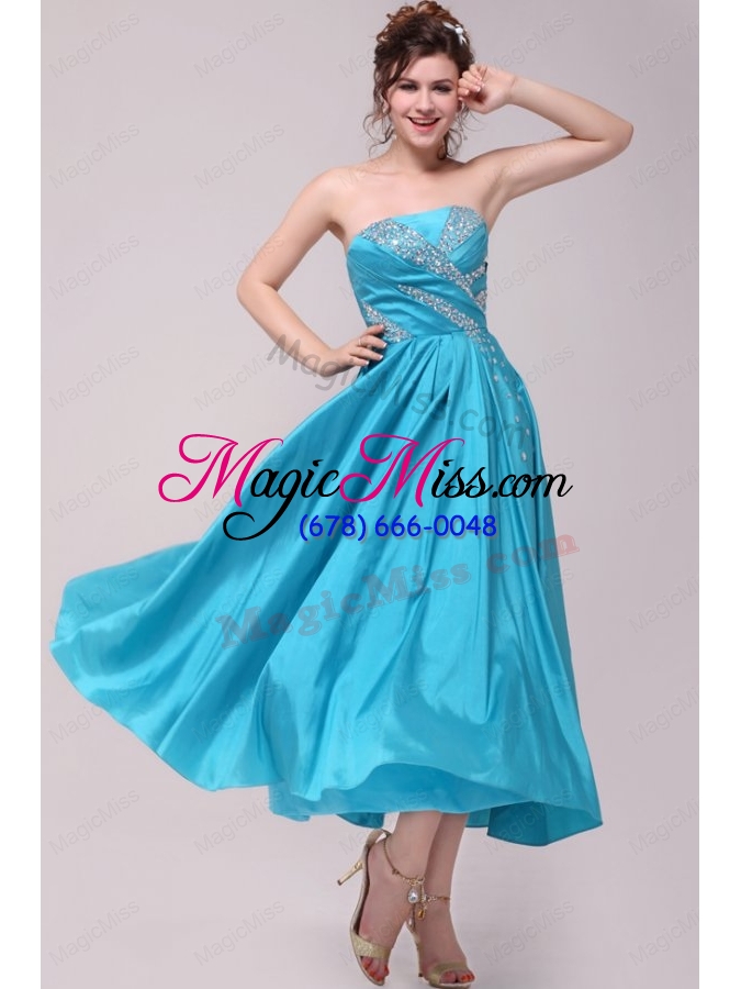 wholesale elegant aqua blue a line strapless taffeta beading bridesmaid dresses