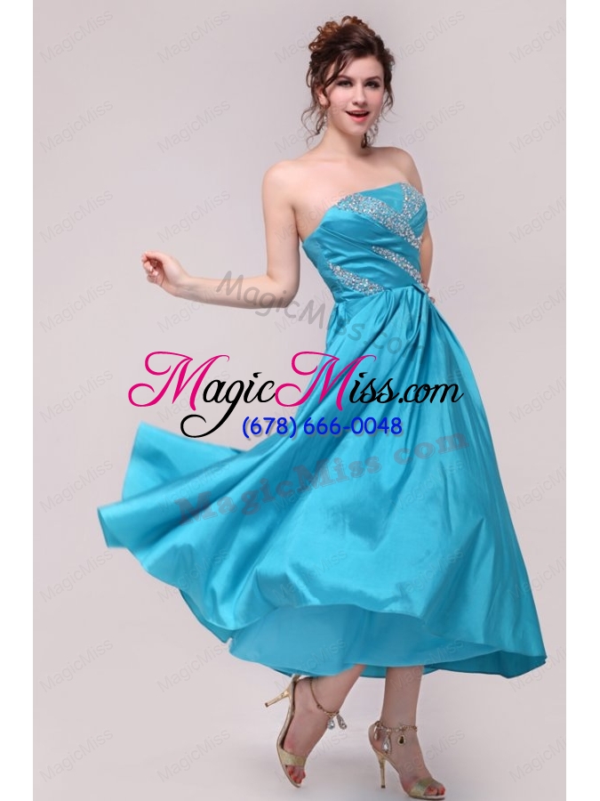 wholesale elegant aqua blue a line strapless taffeta beading bridesmaid dresses