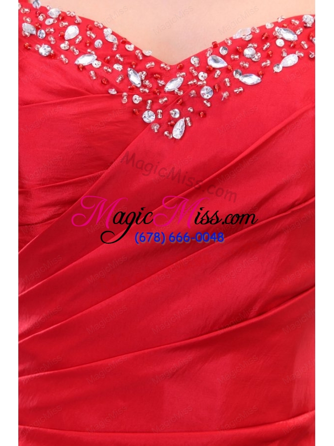 wholesale inexpensive column straps beading and ruching bridesmaid dress in red