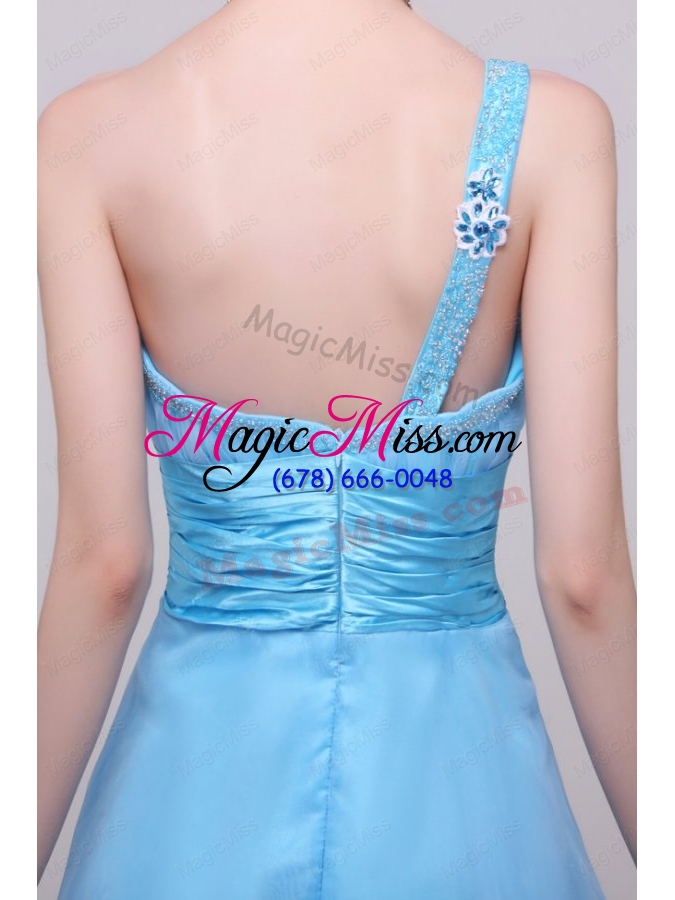 wholesale light blue one shoulder high low beaded decorate bridesmaid dresses