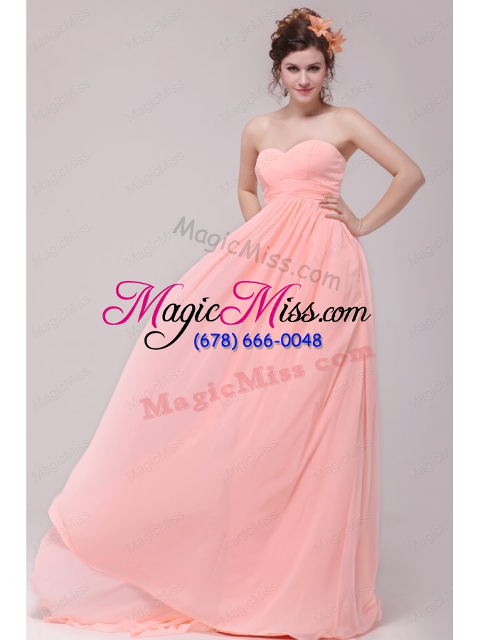 wholesale sweetheart ruche chiffon empire peach prom dress with brush train