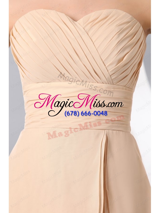 wholesale champagne sweetheart knee length chiffon bridesmaid dress with ruching