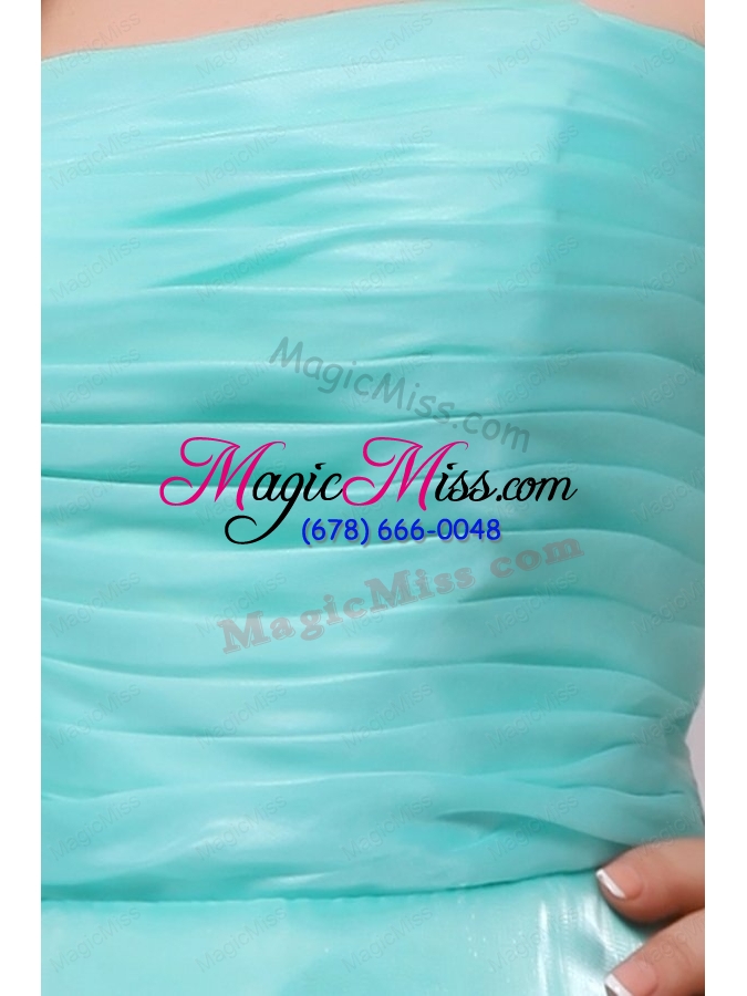 wholesale a line strapless aqua blue organza ruching bridesmaid dress