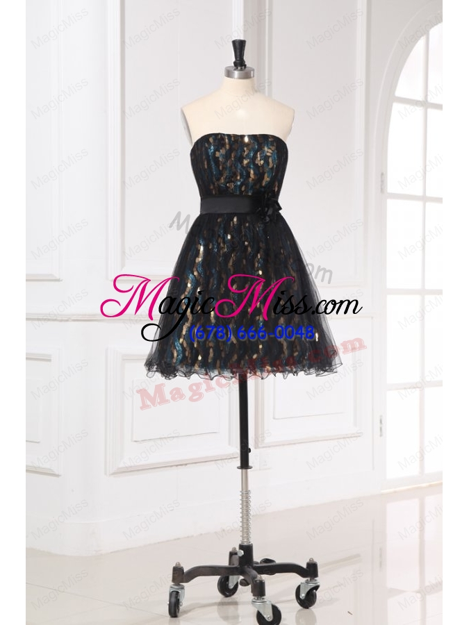 wholesale a line sequins strapless belt black knee length bridesmaid dress