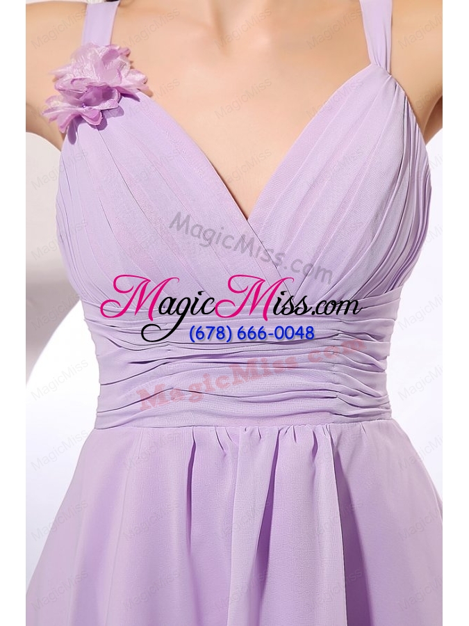 wholesale simple lilac chiffon straps bridesmaid dress with mini length