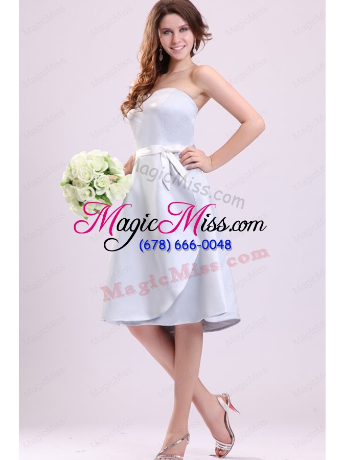 wholesale light blue sweetheart a line knee length bridesmaid dress with sash