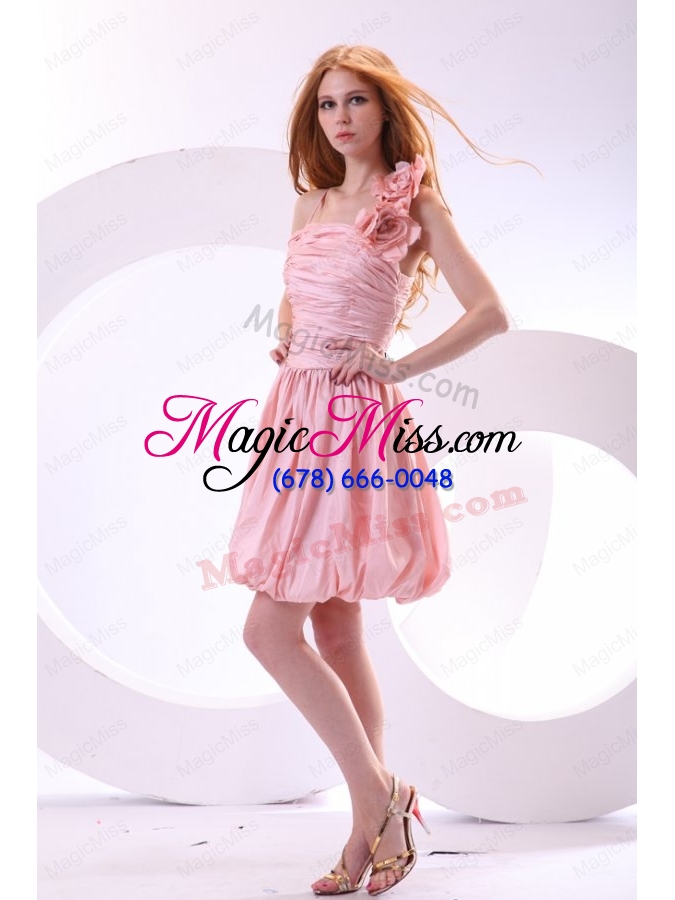 wholesale flowers straps baby pink short bridesmaid dress with knee length