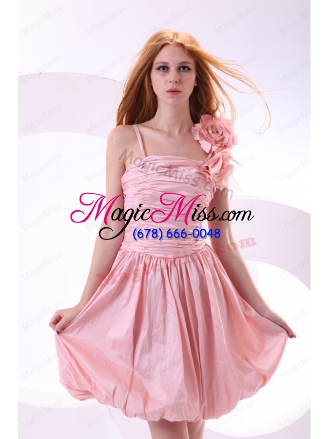 wholesale flowers straps baby pink short bridesmaid dress with knee length