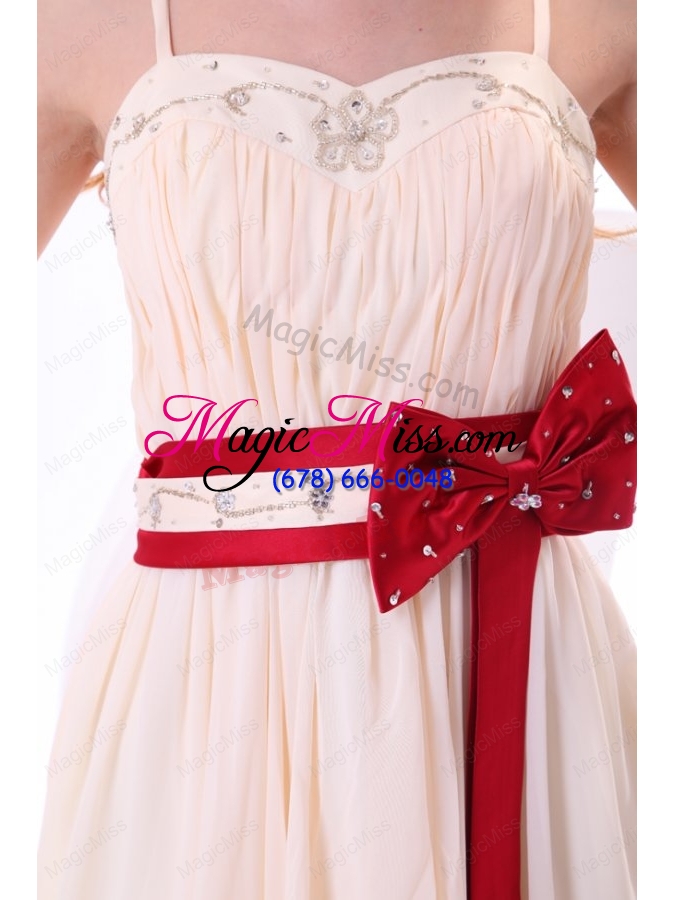 wholesale champagne empire straps beading mini length chiffon bridesmaide dresses